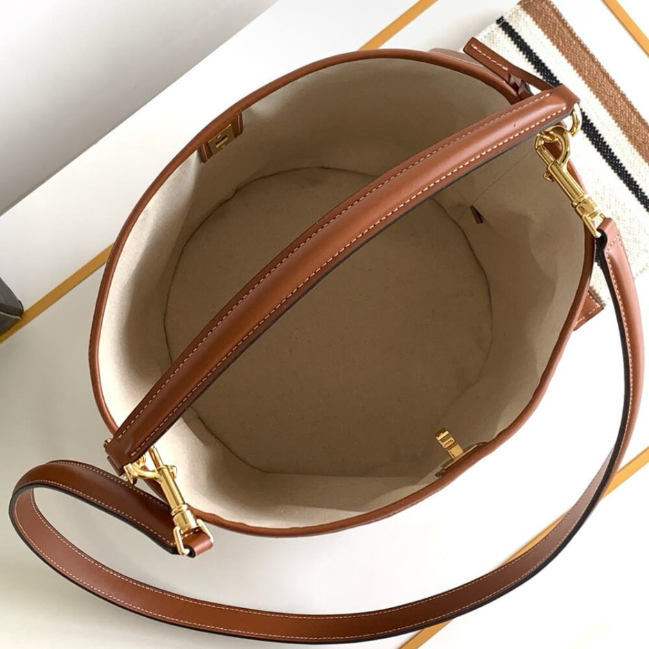Ce1i*e BUCKET 16 BAG IN STRIPED TEXTILE WITH Ce1i*e JACQUARD(high-end grade)