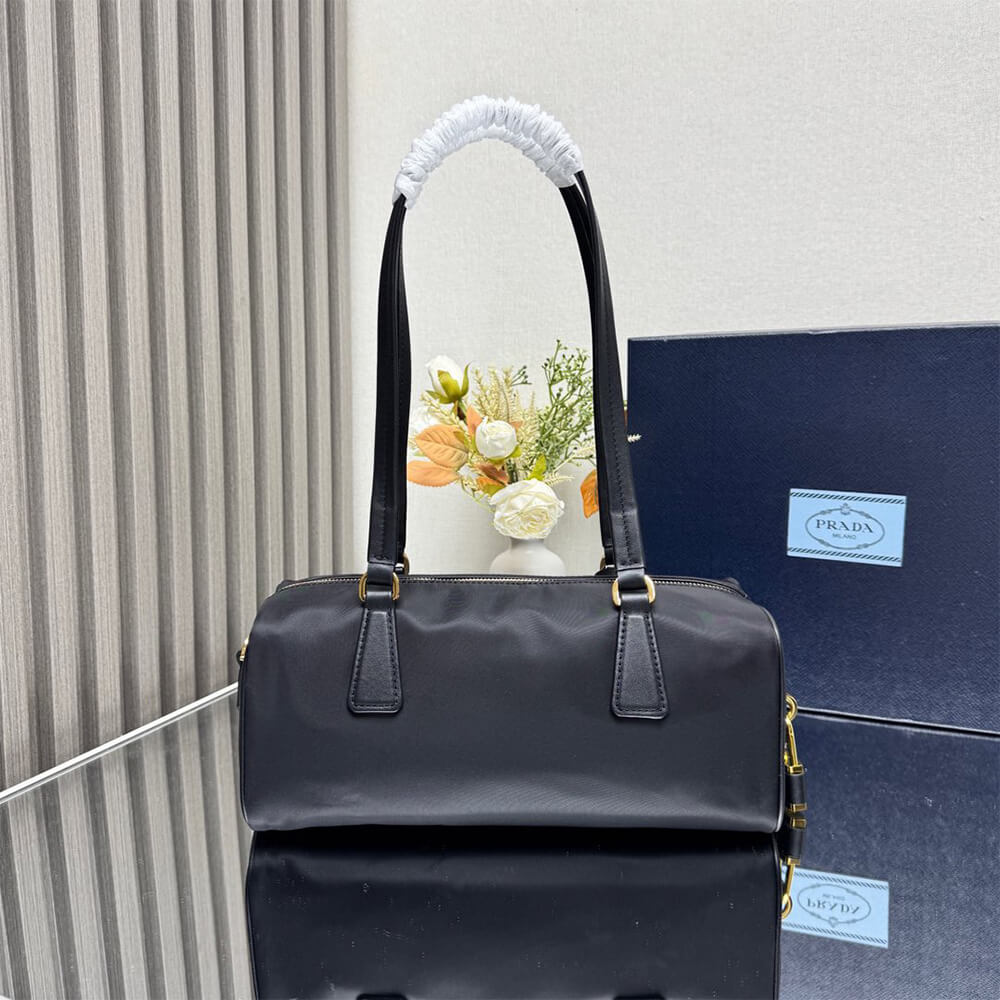 Pra*a Re-Nylon and leather medium top-handle bag with padlock(high-end grade)