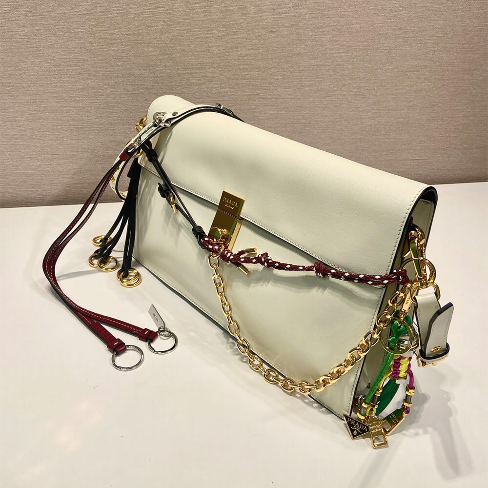 Pra*a Soft Sound large leather shoulder bag with charms(high-end grade)