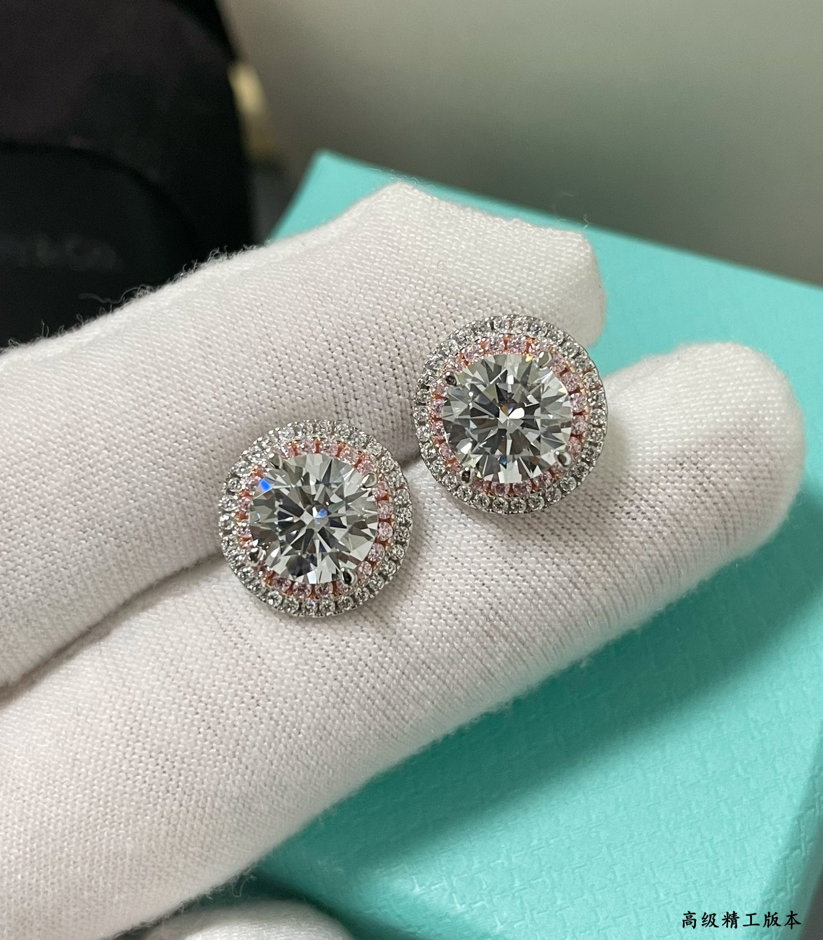 t*f*ny & co. round pink D1am0nd stud earrings ag925