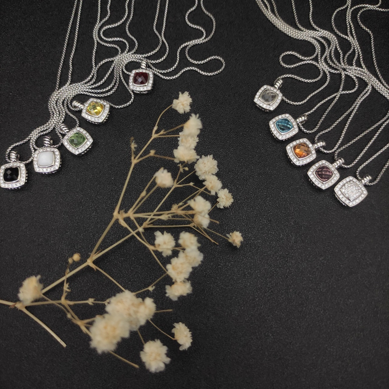 dau1d Yvrm*n square d1am0nd necklace(main stone 7mm, chain thickness 1.5mm, length 45+5cm delay chain)