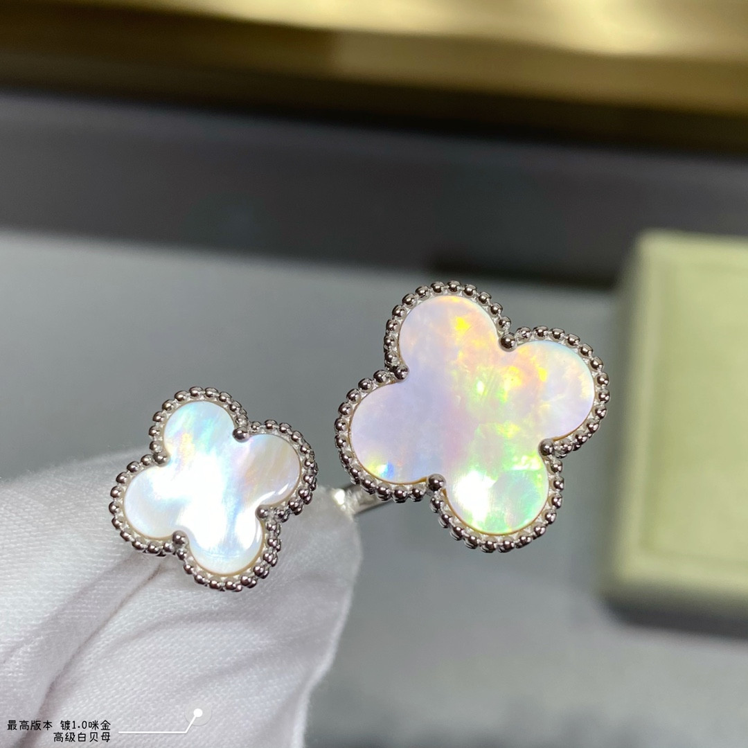 v*n cl**f & arpels four-leaf clover preM1vm white fritillary opening ring