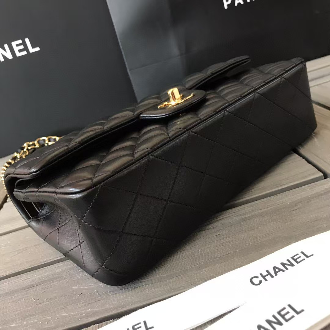 Ch**el SMALL CLASSIC HANDBAG Gold Metal Black 14.5×23×6cm