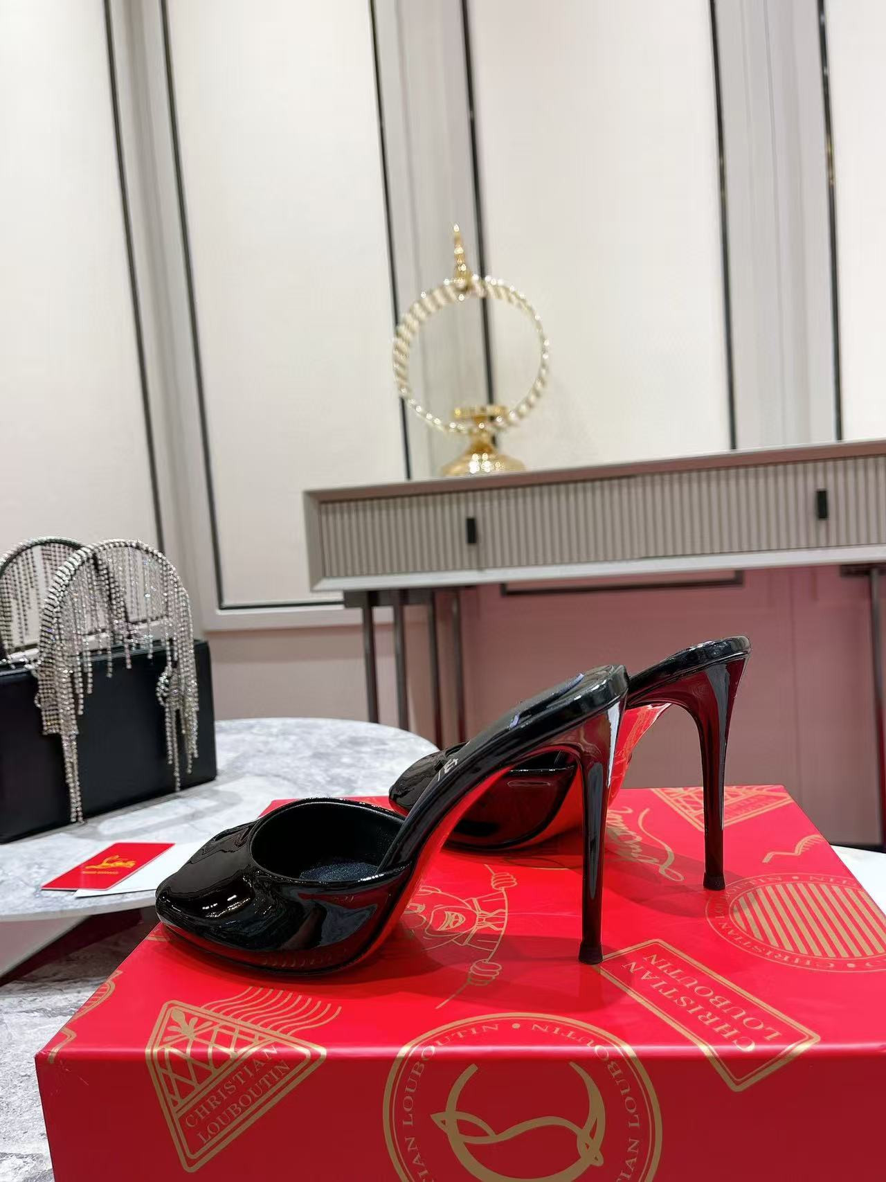 UA Chr1st1an Louboutin Me Dolly 100 Patent Leather Mules