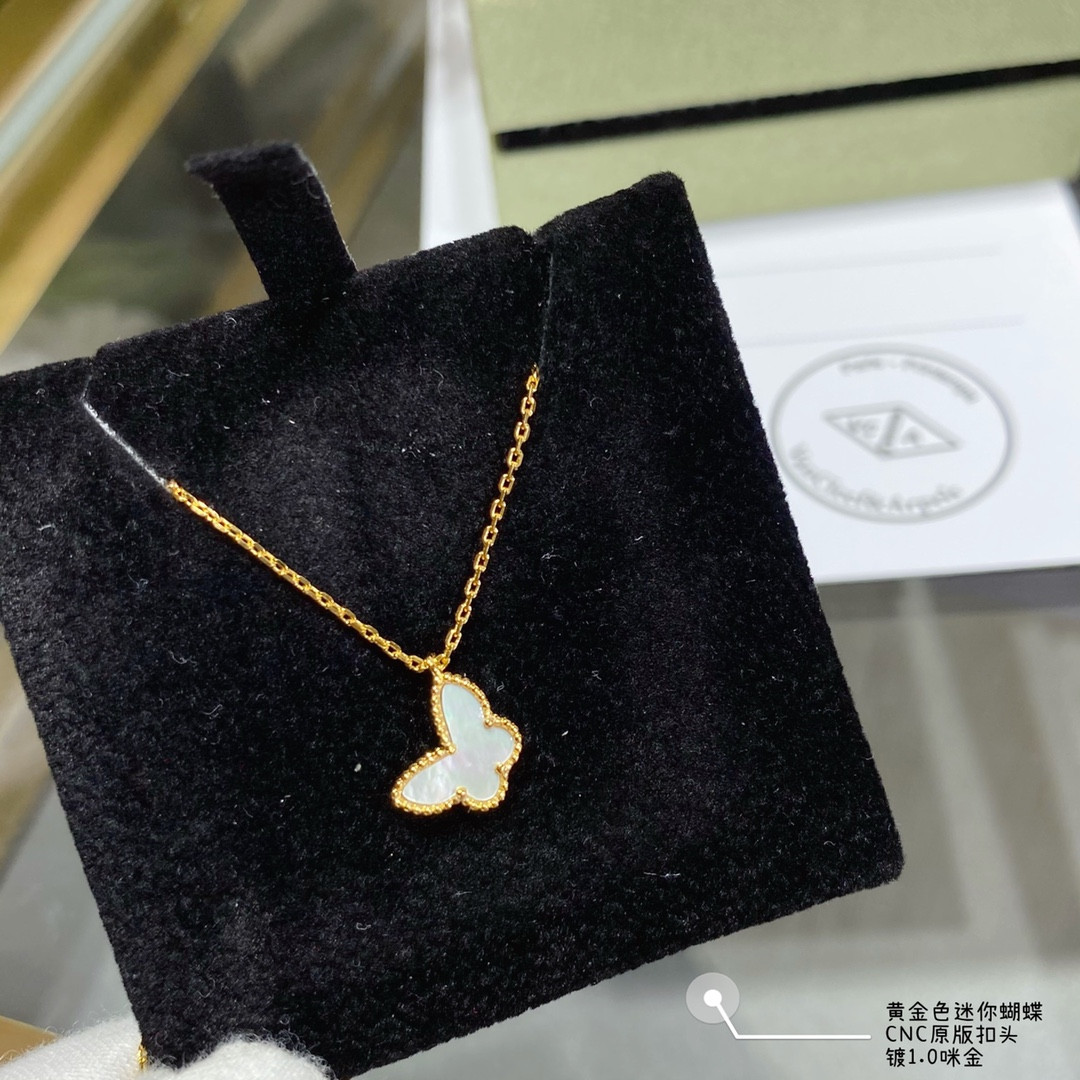 v*n cl**f & arpels preM1vm white fritillary mini butterfly necklace