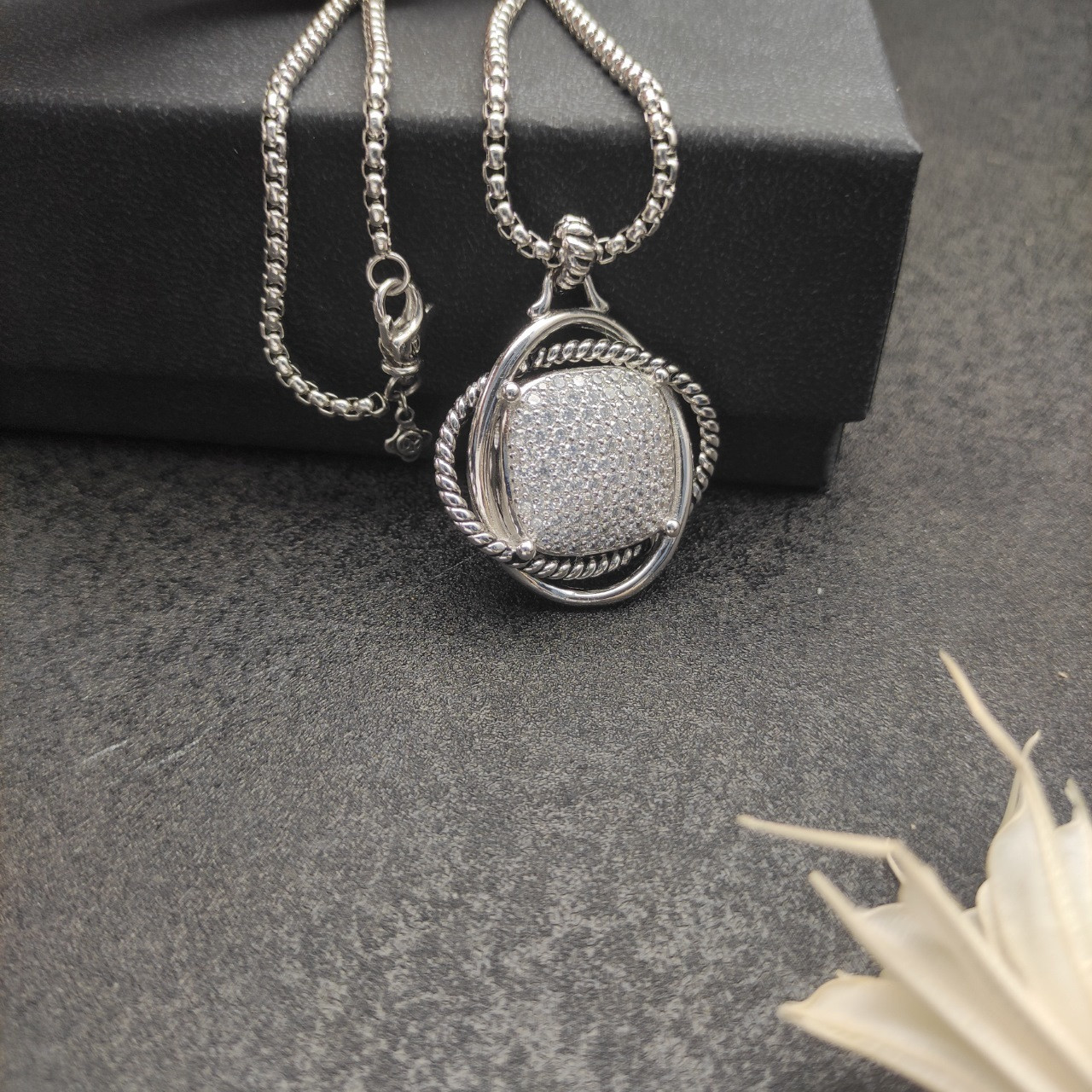 dau1d Yvrm*n 32mm square d1am0nd necklace(chain length 50+5cm delay chain chain thickness 3mm)