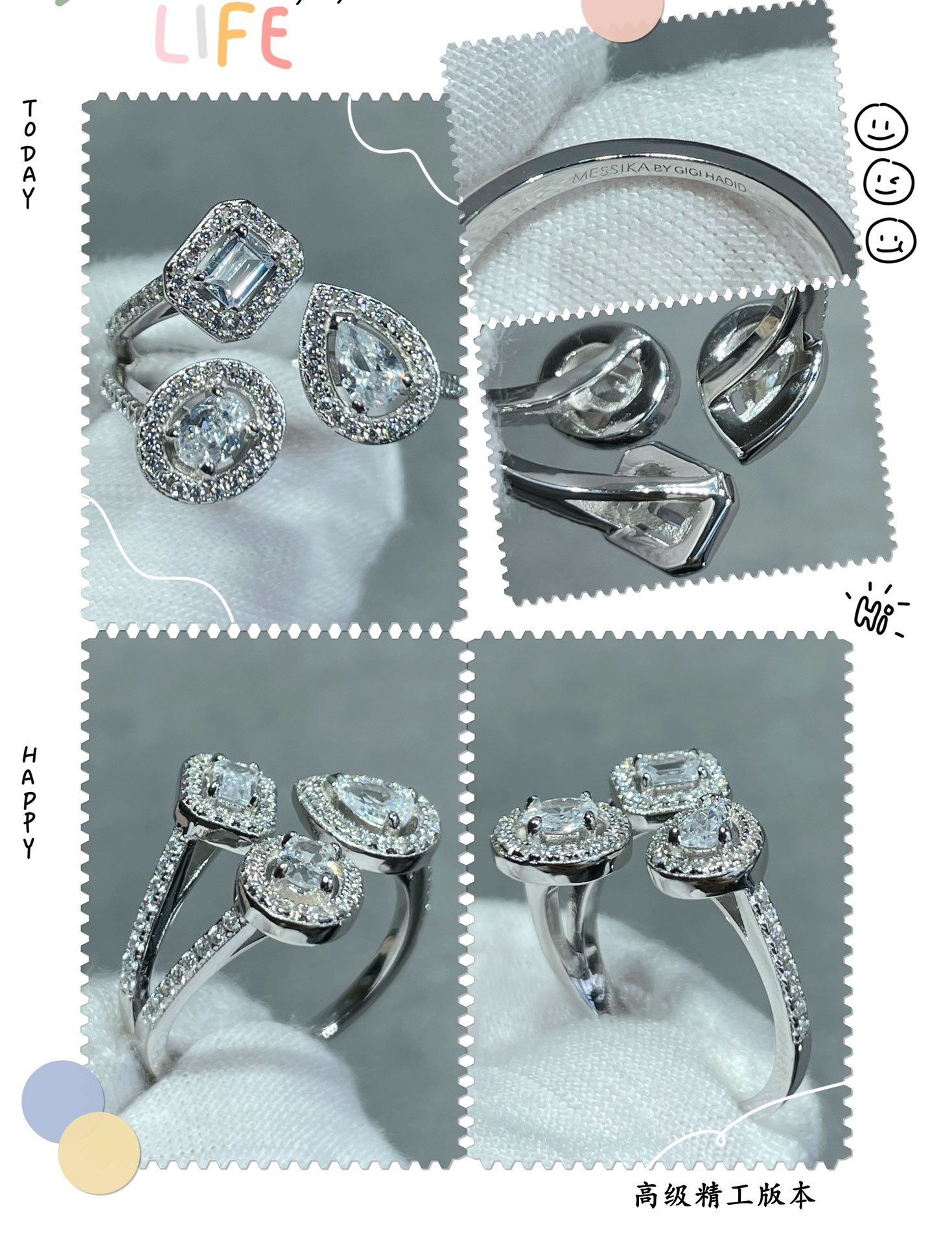 Mes1kaa water drop three-d1am0nd ring