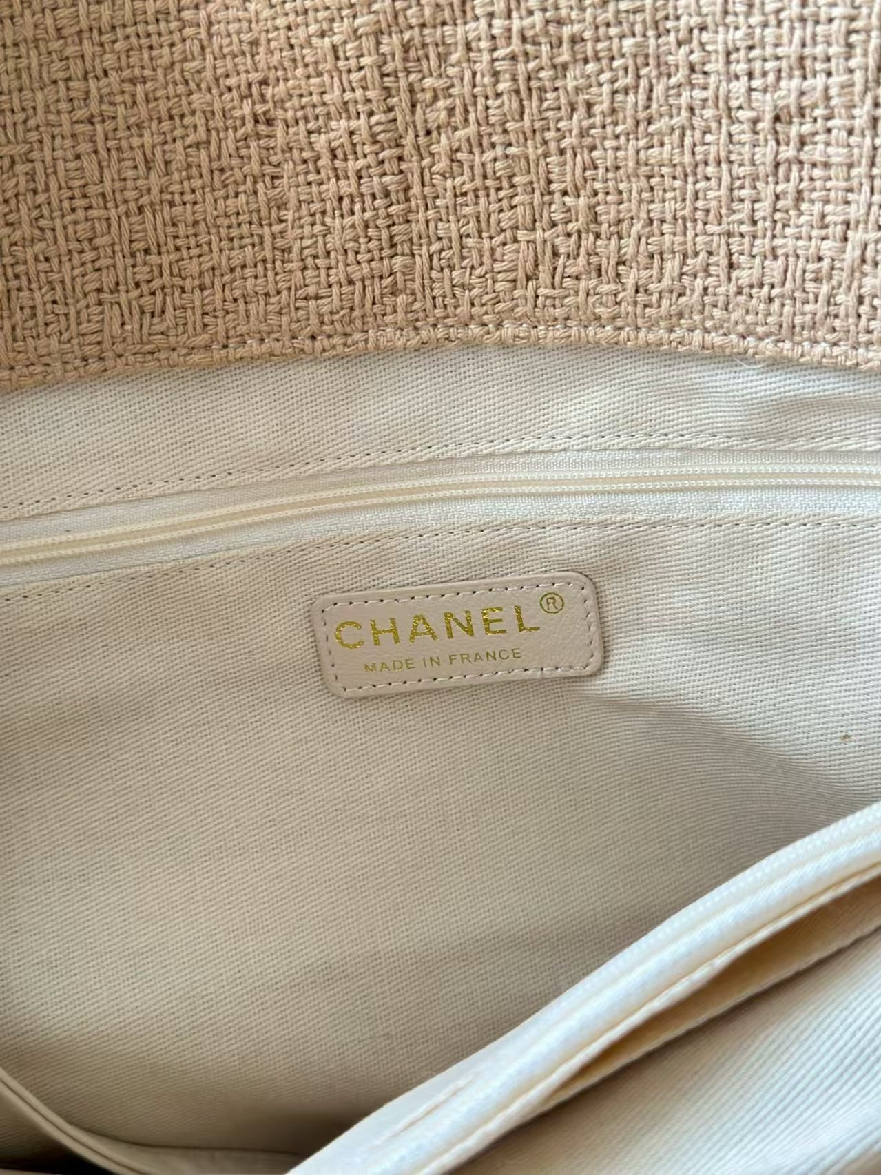 Ch**el Vintage Linen Tassel Tote Straw Bag 48x35x17cm