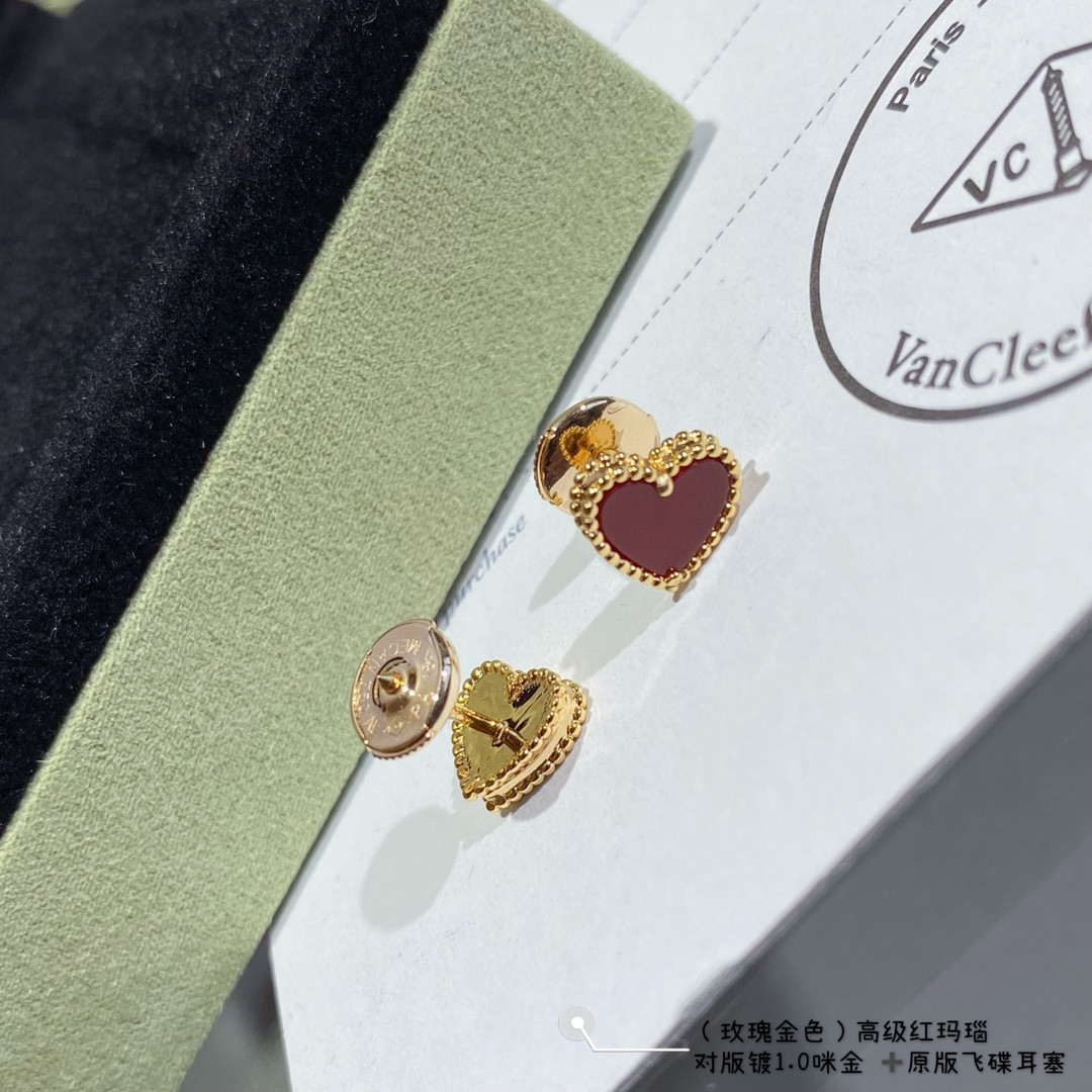 V*n Cl**f & Arpels Red Agate Heart-Shaped Love Earrings