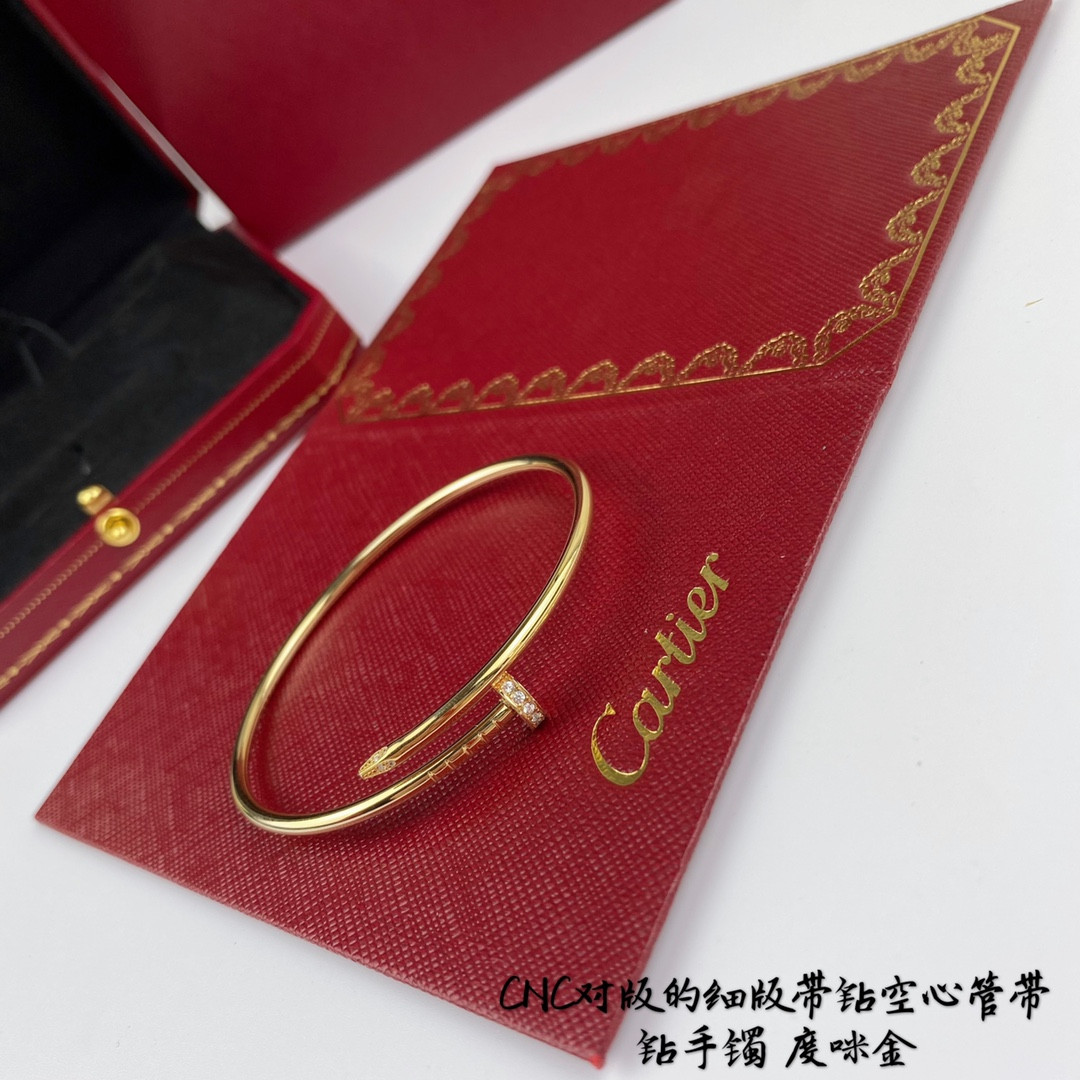 Ca*t1er thin version with D1am0nd hollow tube nail Bracelet
