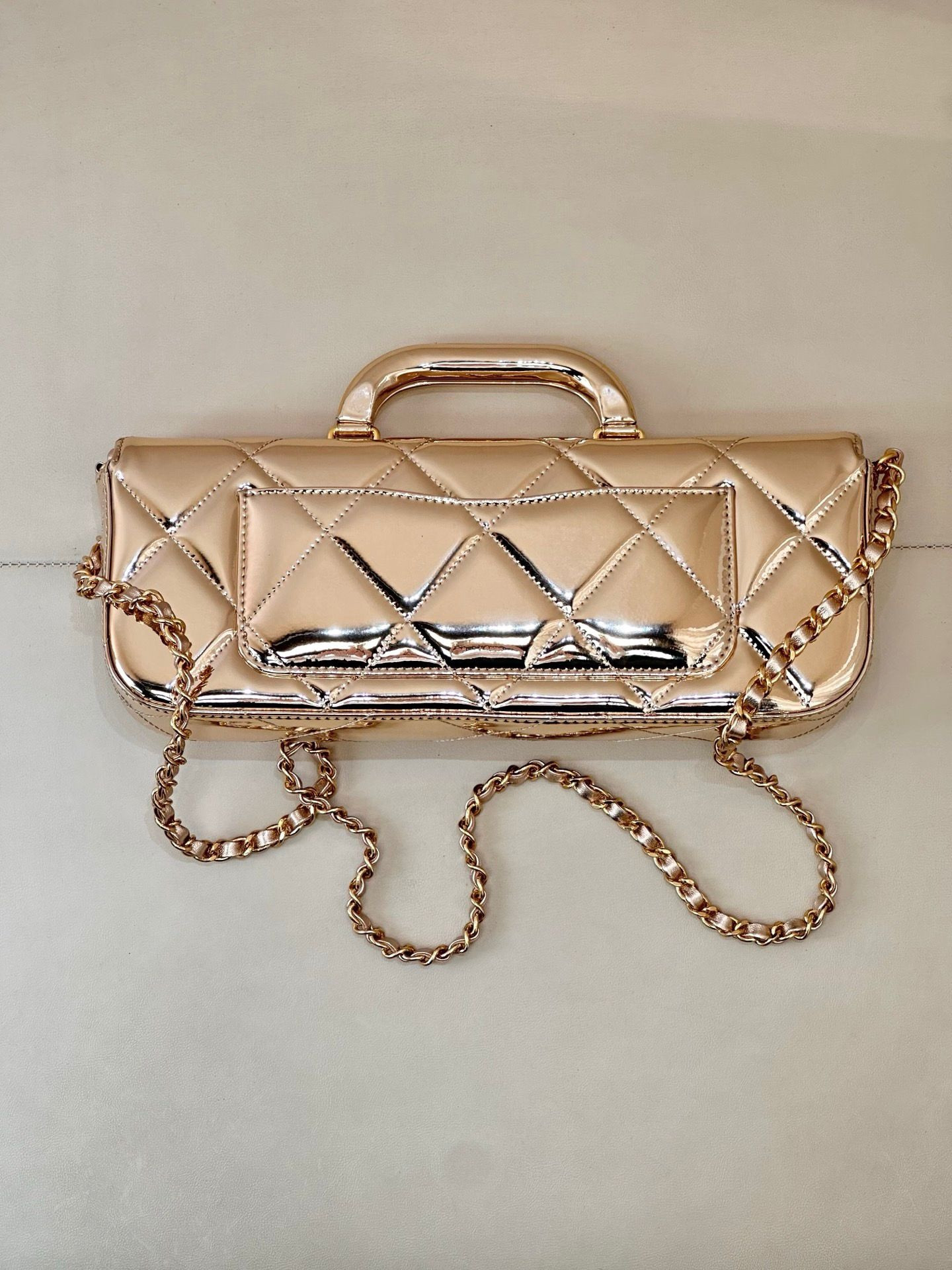 Ch**el Large Flap Bag with Top Handle 12.5x30x5cm