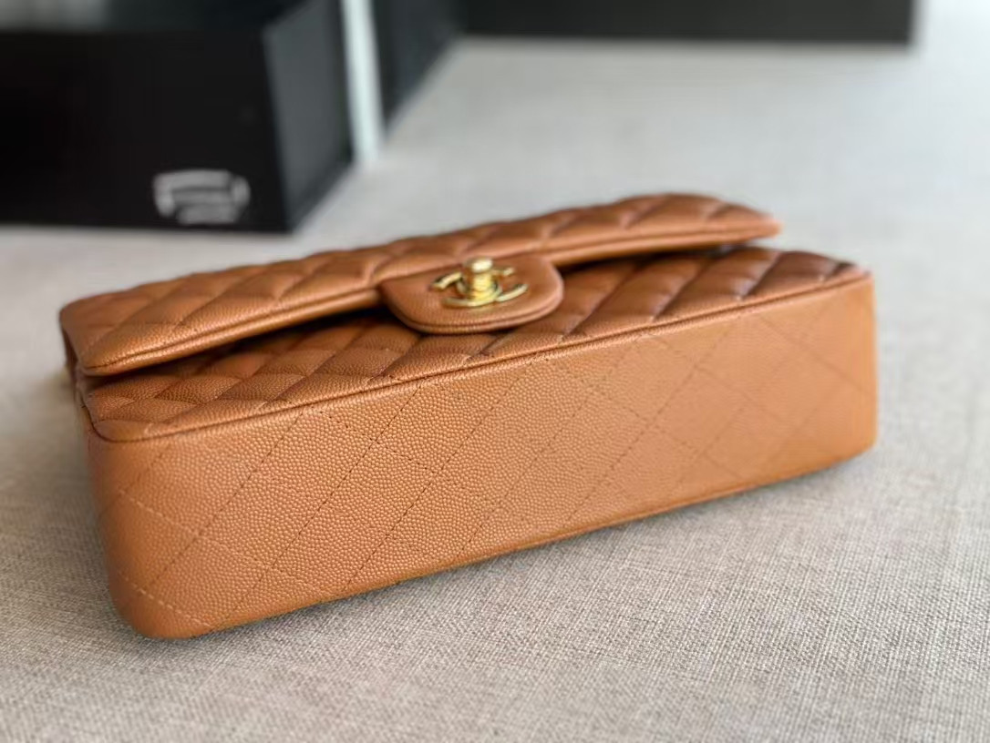 Ch**el SMALL CLASSIC HANDBAG Grained Calfskin 14.5×23×6cm