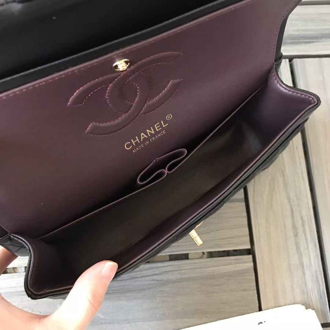 Ch**el SMALL CLASSIC HANDBAG Gold Metal Black 14.5×23×6cm