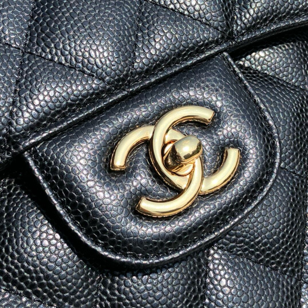 Ch**el Classic Flap Jumbo 30cm CF Black Gold 7.6 × 11.7 × 3.9 in