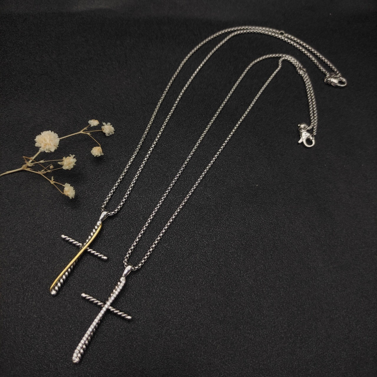 dau1d Yvrm*n cross necklace(chain length 45+5cm delay chain chain thickness 2mm)