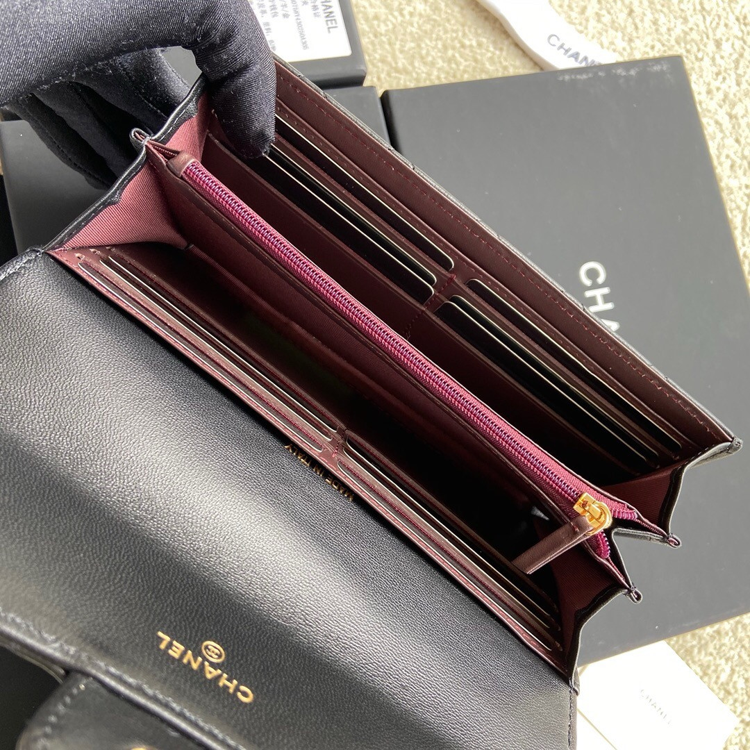 Ch**el FLAP WALLET BLACK 19.5 x10 cm