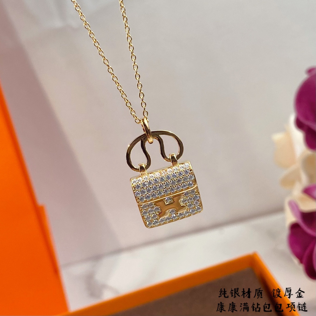 H**me5 fully D1am0nd-encrusted H bag Necklace