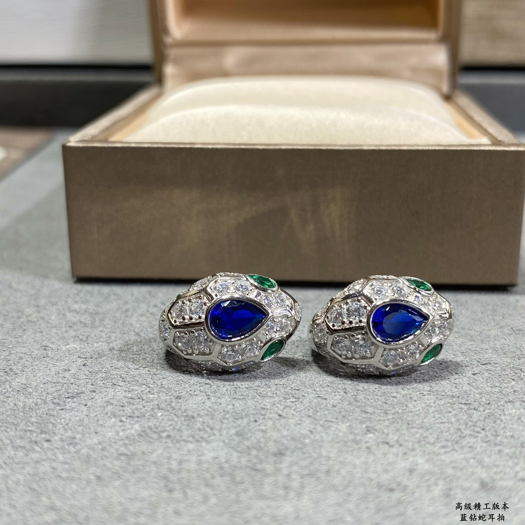Bv1g*ai Sapphire Snake Earrings