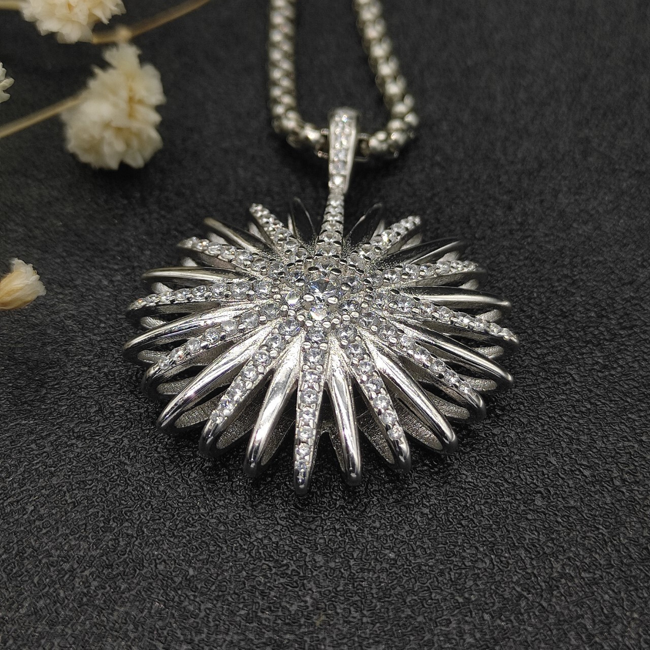 dau1d Yvrm*n sunflower full of d1am0nds necklace(chain length 50+5cm delay chain chain thickness 3mm)