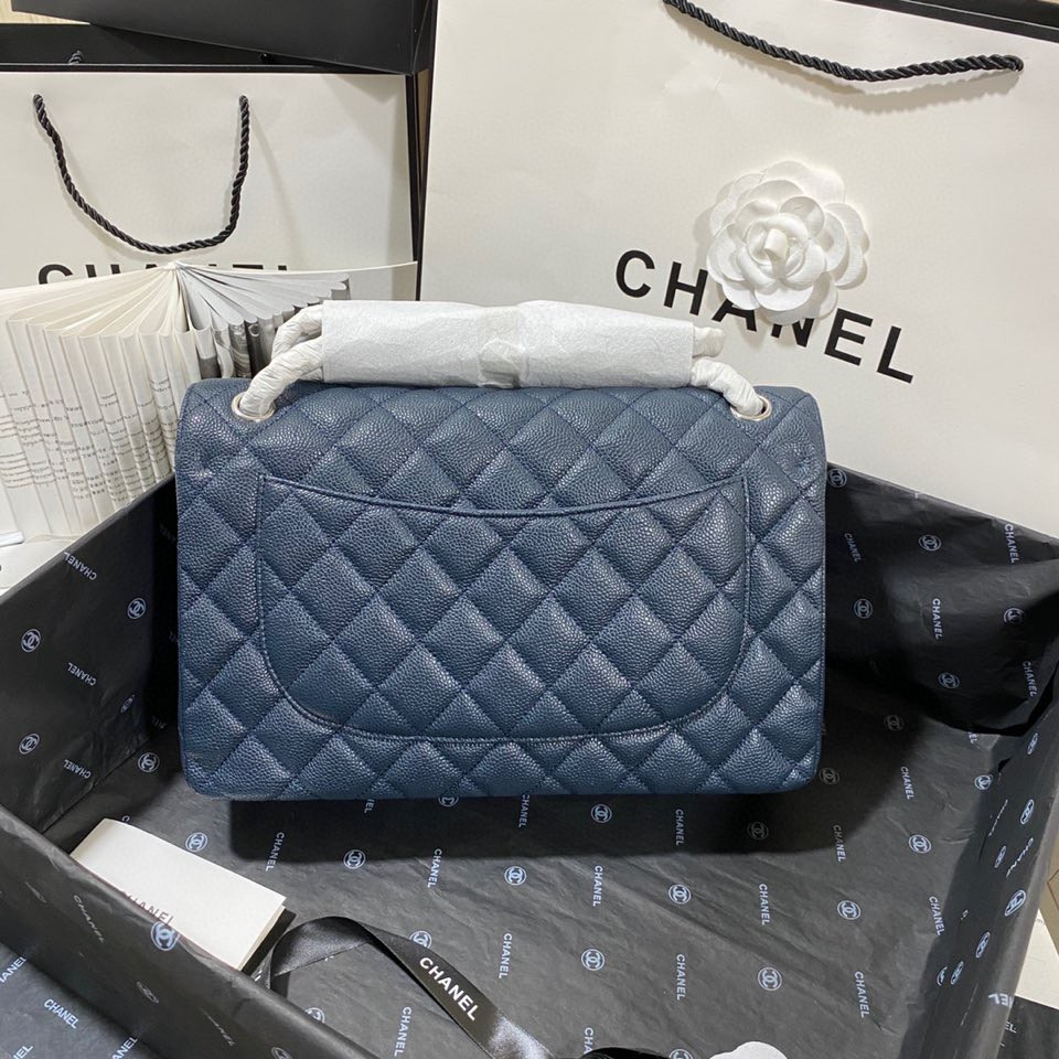 Ch**el Classic Flap Jumbo 30cm CF Blue Silver 7.6 × 11.7 × 3.9 in