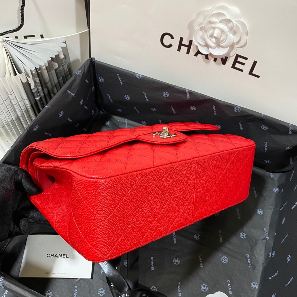 Ch**el Classic Flap Jumbo 30cm CF Red Silver7.6 × 11.7 × 3.9 in