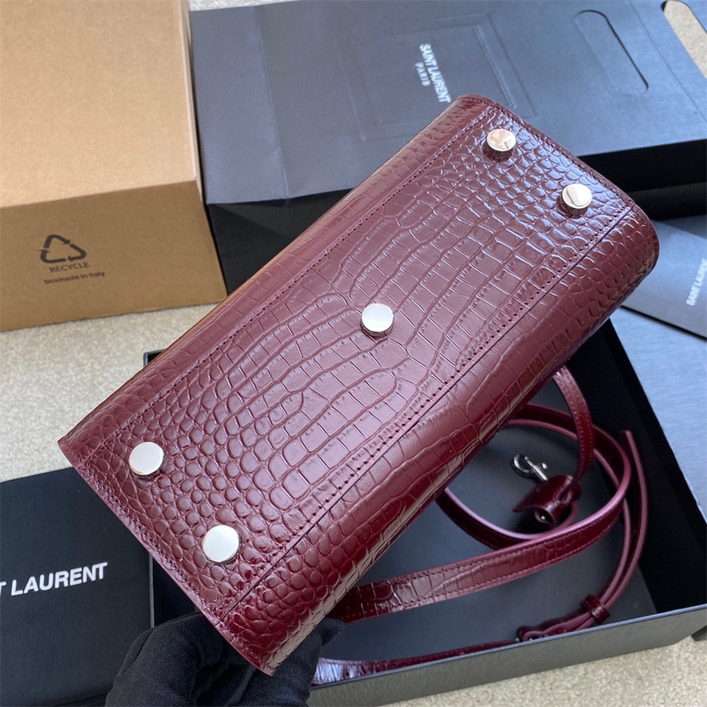 Y51 SAC DE JOUR NANO IN CROCODILE EMBOSSED LEATHER ROUGE LEGION 8.6 X 6.8 X 3.5 INCHES