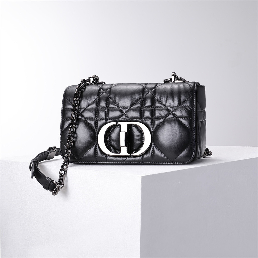 MEDIUM D10r CARO BAG Black S*pple Cannage Calfskin With Silver Hardware 20x12x7cm