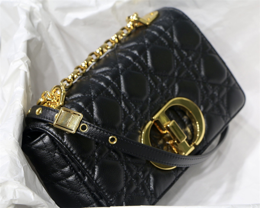 SMALL D10r CARO BAG Black S*pple Cannage Calfskin 20 x 12 x 7 cm