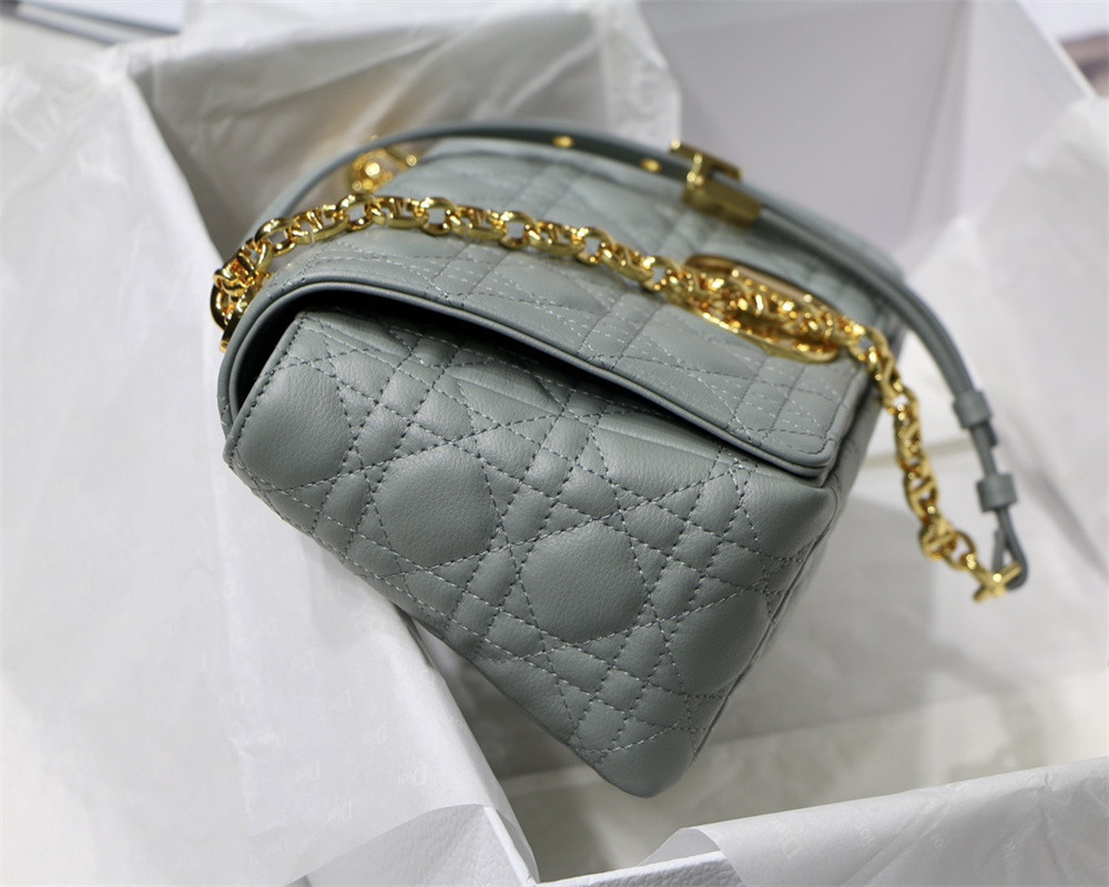 MEDIUM D10r CARO BAG Ethereal Gray S*pple Cannage Calfskin 25.5 x 15.5 x 8 cm