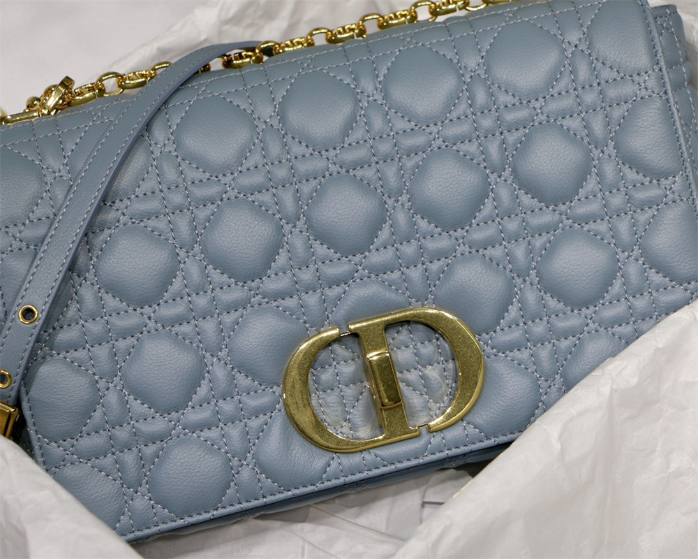 LARGE D10r CARO BAG Light Blue S*pple Cannage Calfskin 29 x 18 x 10 cm