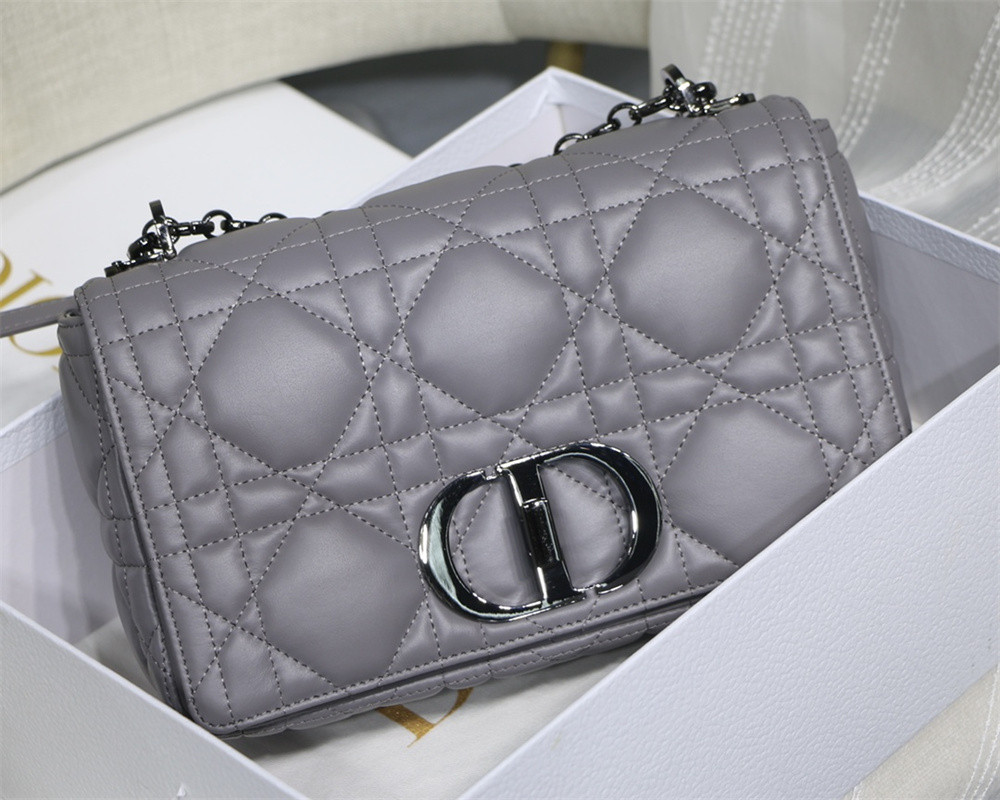 MEDIUM D10r CARO BAG Grey S*pple Cannage Calfskin With Black Hardware 25.5 x 15.5 x 8 cm