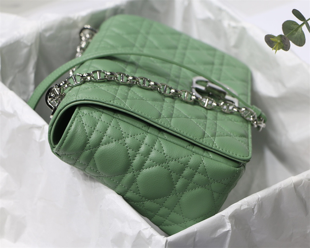 LARGE D10r CARO BAG Green S*pple Cannage Calfskin With Silver Hardware 29 x 18 x 10 cm