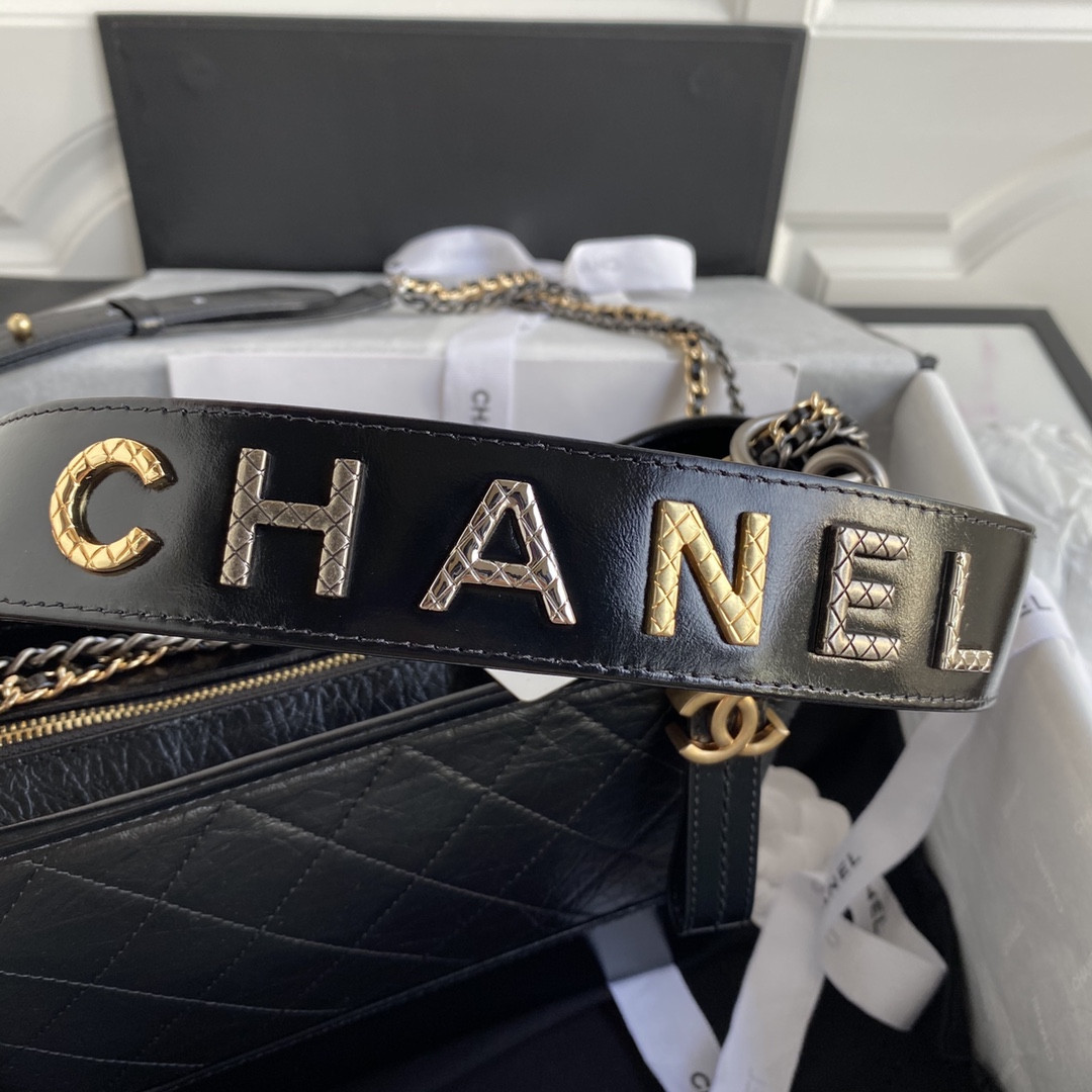 Ch**el Gabrielle MEDIUM BLACK with shoulder strap letters 21 x 28 x 10cm