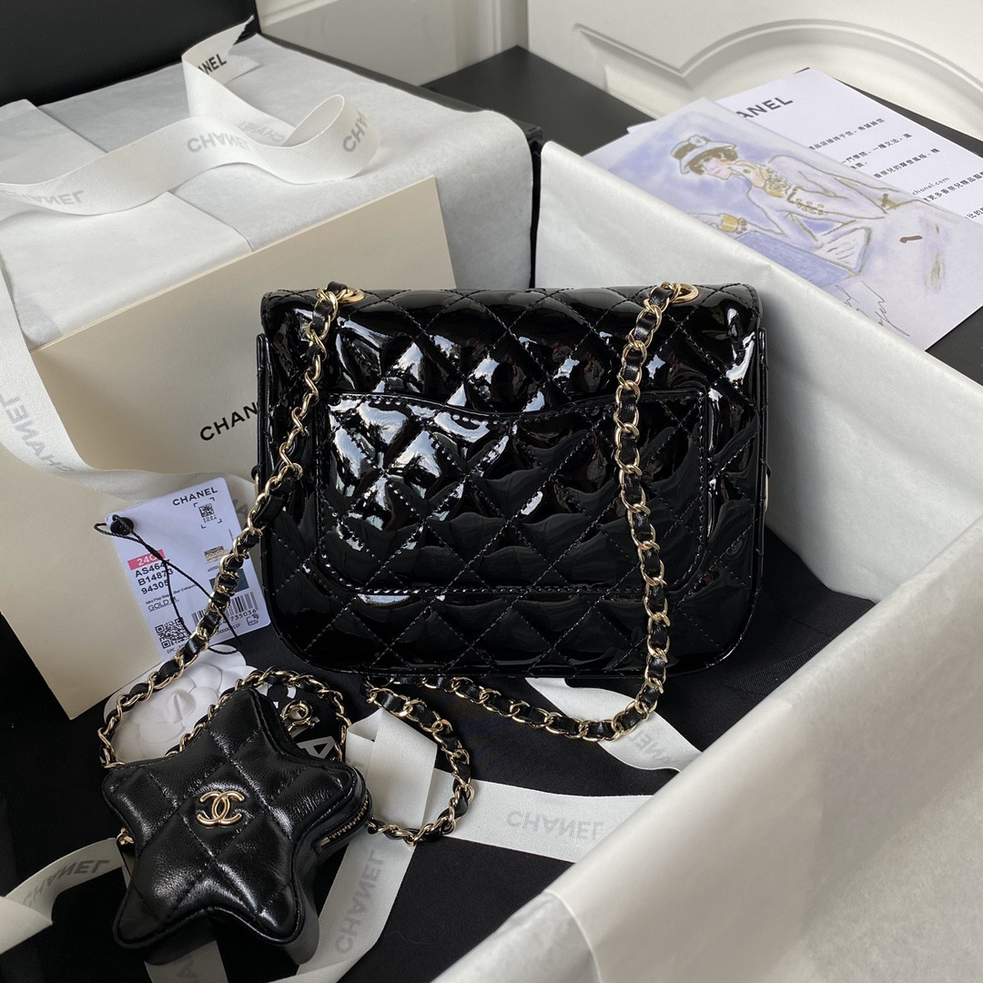 Ch**el MINI FLAP BAG & STAR COIN PURSE BLACK  5.9 × 7.8 × 2.5 in