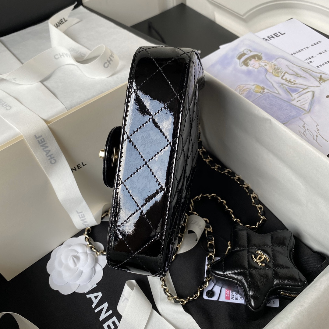 Ch**el MINI FLAP BAG & STAR COIN PURSE BLACK  5.9 × 7.8 × 2.5 in