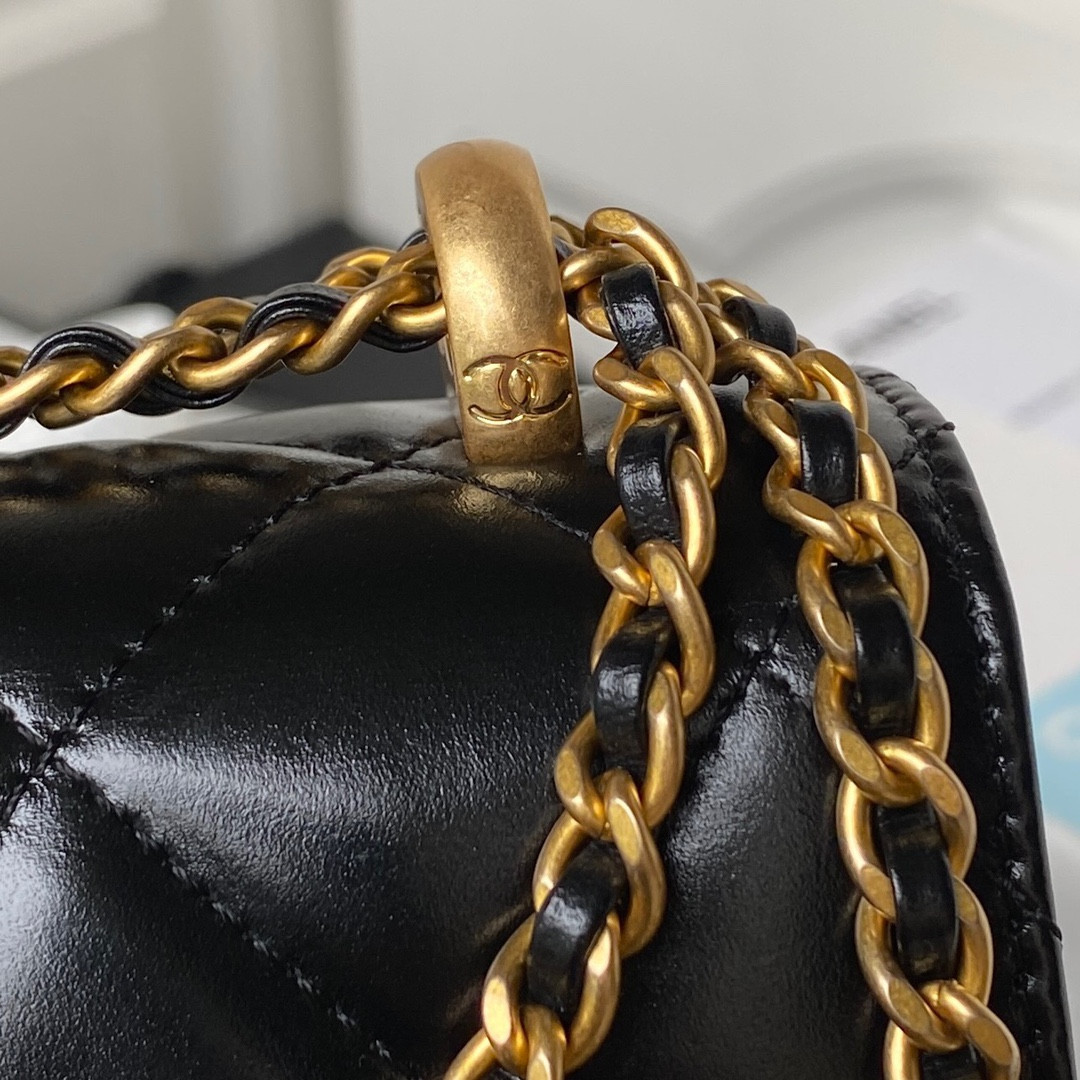 Ch**el MINI FLAP BAG BLACK 12×19×8cm