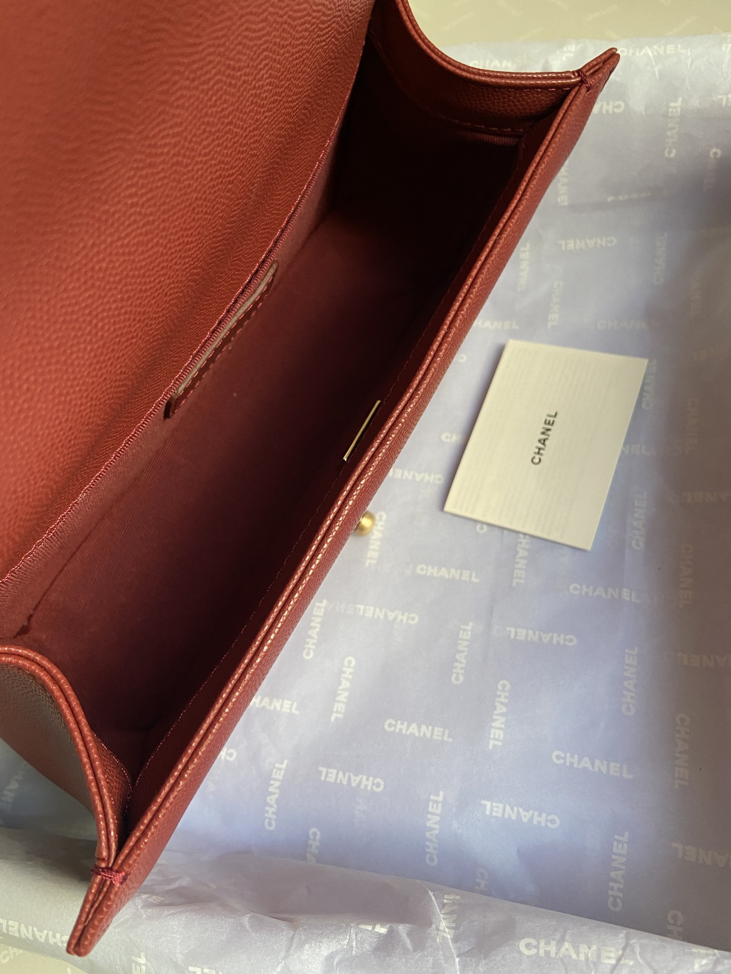 BOY Ch**el HANDBAG Shiny Grained Calfskin & Gold-Tone Metal red 5.9 × 9.8 × 3.5 in