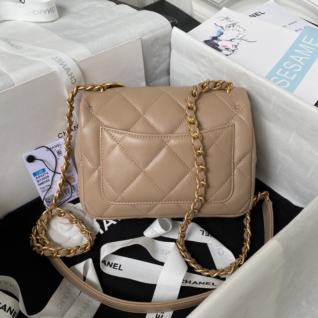 Ch**el MINI FLAP BAG Khaki 5.3 × 6.6 × 3.1 in