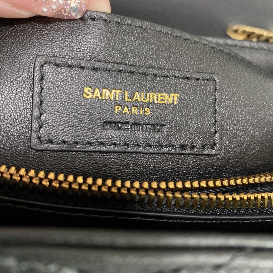 Y51 LOULOU SMALL IN QUILTED LEATHER BLACK GOLD 9 X 6.1 X 3.3 INCHES
