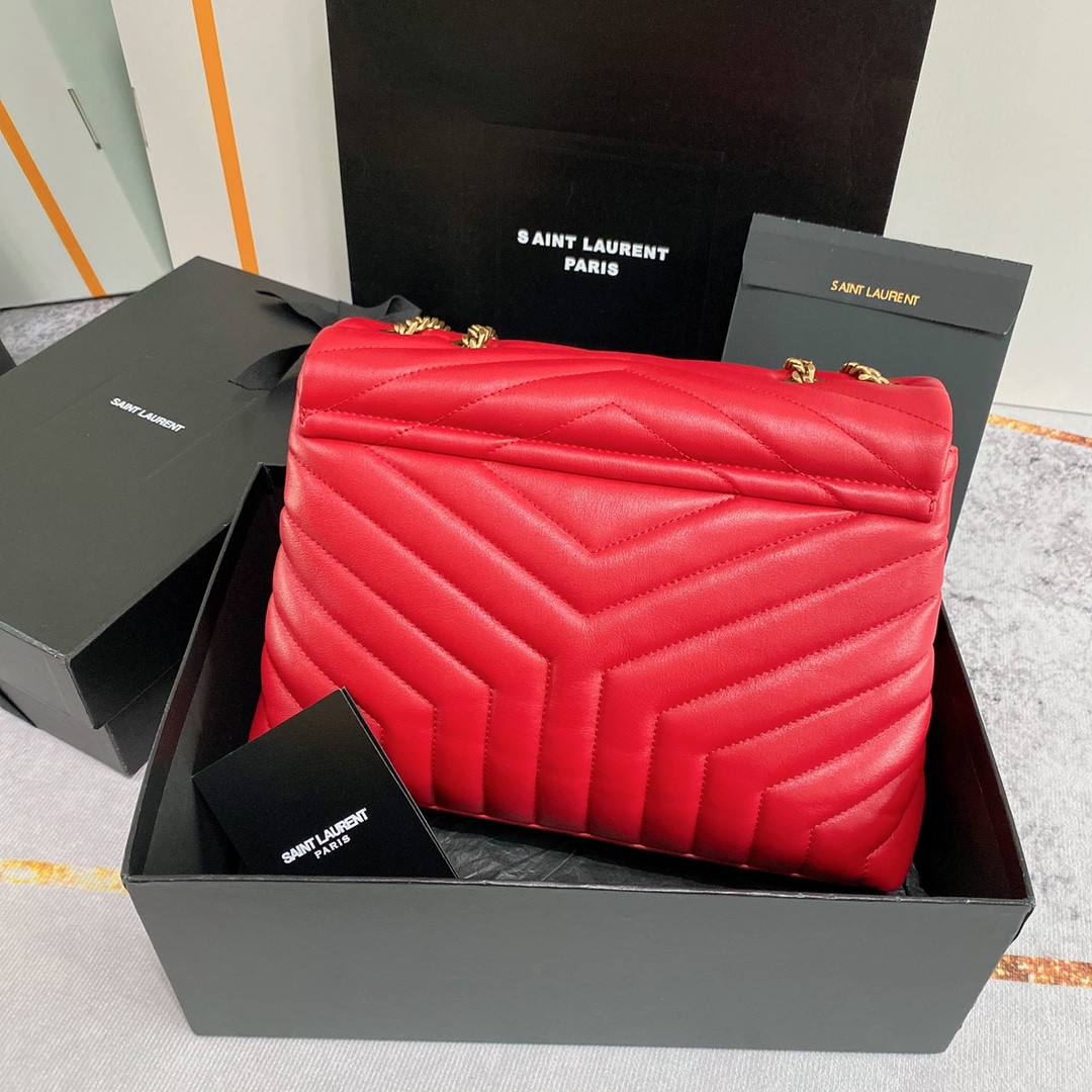 Y51 LOULOU MEDIUM IN QUILTED LEATHER RED 12.5 X 8.6 X 3.5 INCHES