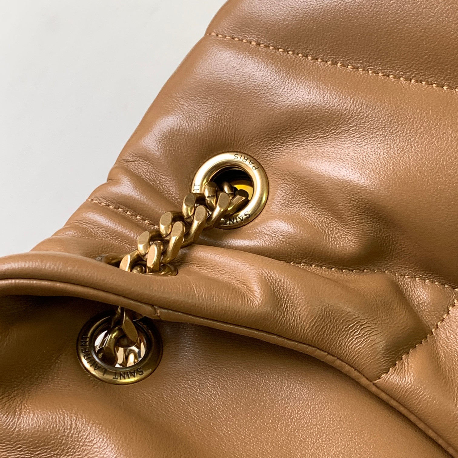 Y51 PUFFER MEDIUM IN NAPPA LEATHER BROWN 13.7 X 9 X 5.3 INCHES