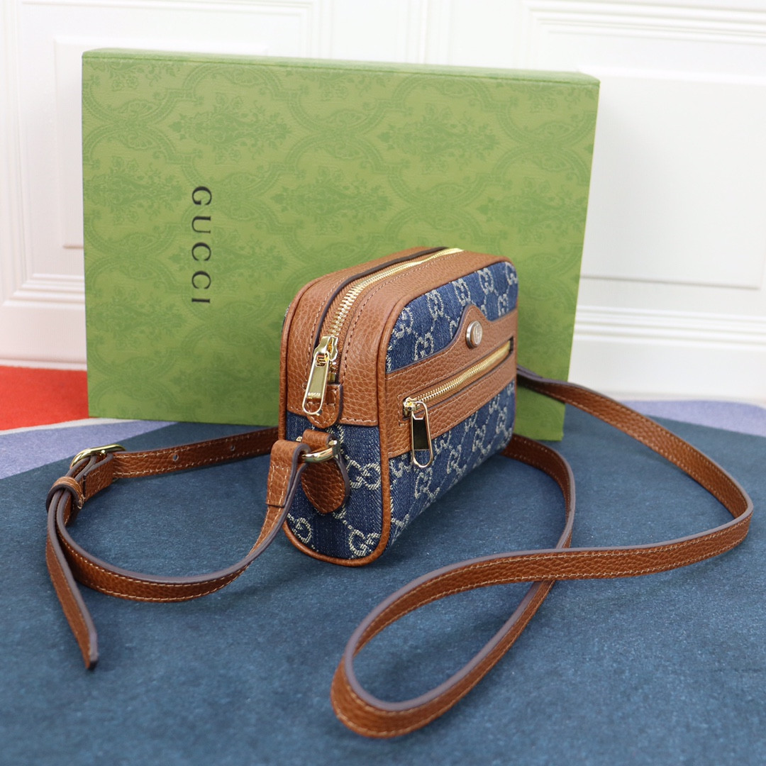 gvc*1 ophidia gg mini top handle bag De*1m blue 6.8 w x 4.7 h x 2.1 d