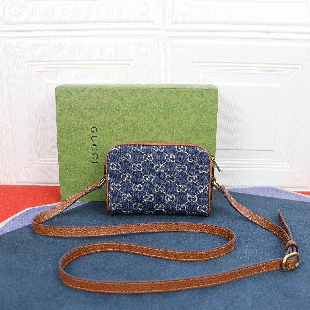 gvc*1 ophidia gg mini top handle bag De*1m blue 6.8 w x 4.7 h x 2.1 d