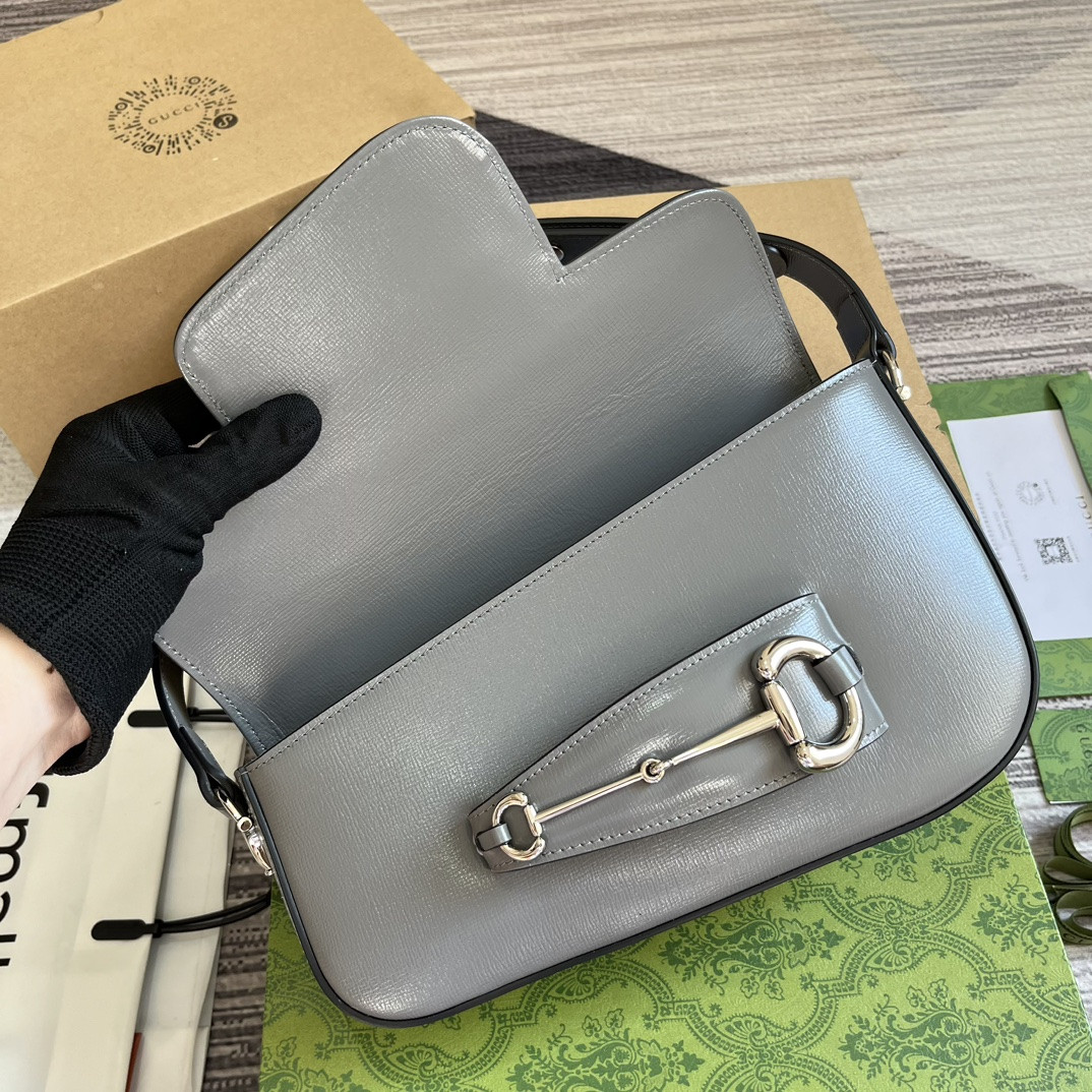 Gvc*1 HORSEBIT 1955 SMALL SHOULDER BAG GRAY 10.4"W x 6.7-4.1"H x 3.1-1.6"D
