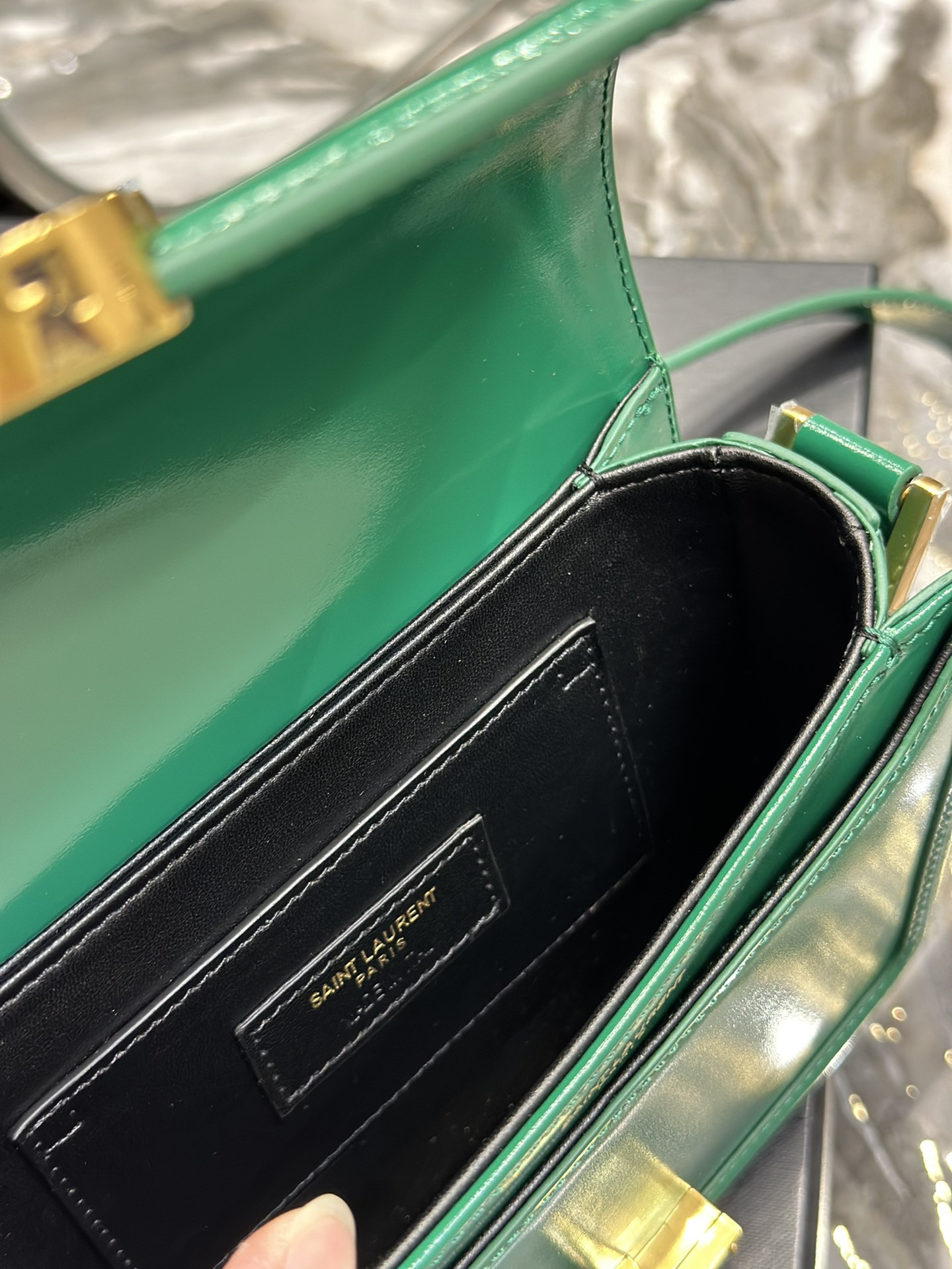 Y51 SOLFERINO SMALL SATCHEL IN BOX Sa1nt Lau*nt GREEN 7.4 X 5.1 X 1.9 INCHES