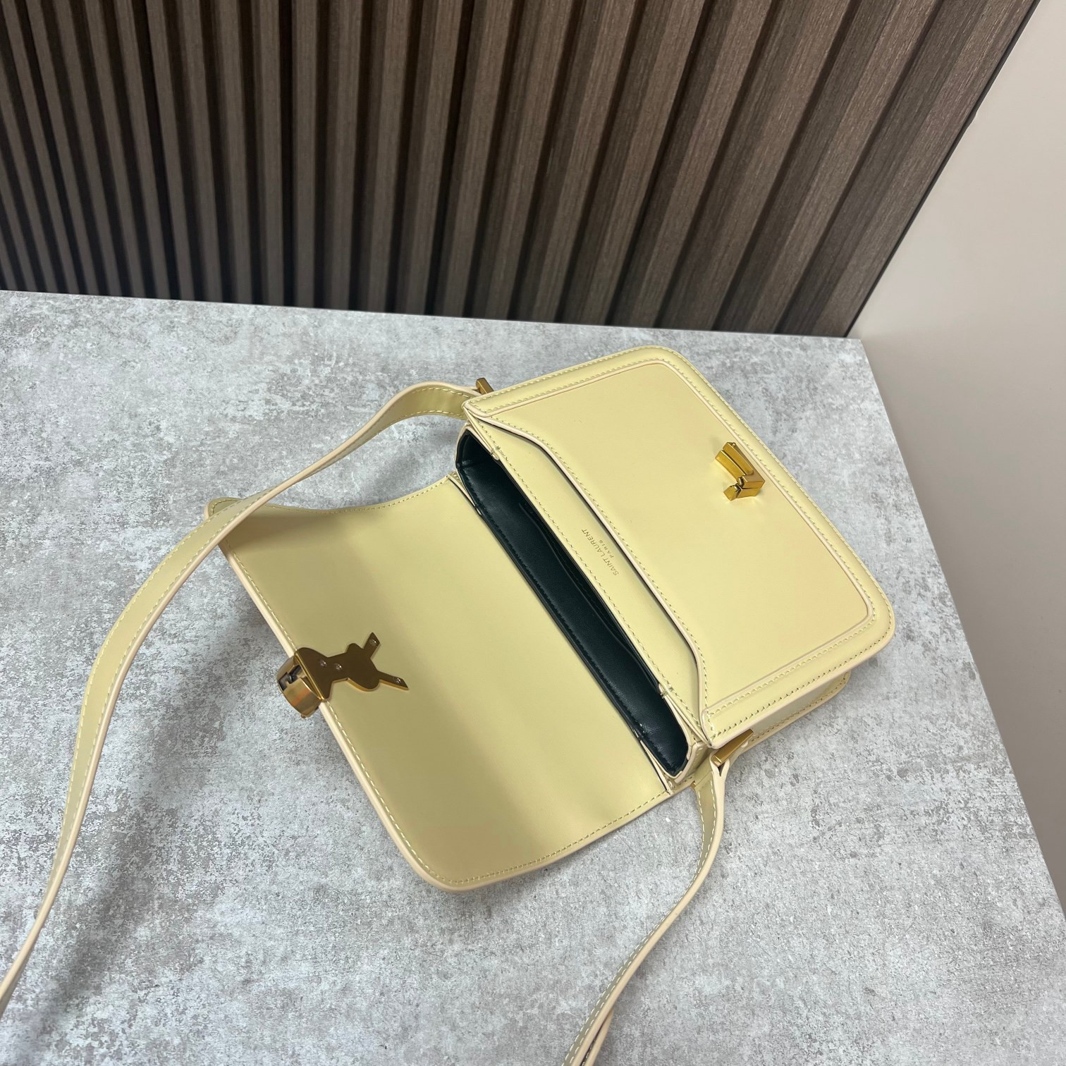 Y51 SOLFERINO SMALL SATCHEL IN BOX Sa1nt Lau*nt YELLOW 7.4 X 5.1 X 1.9 INCHES