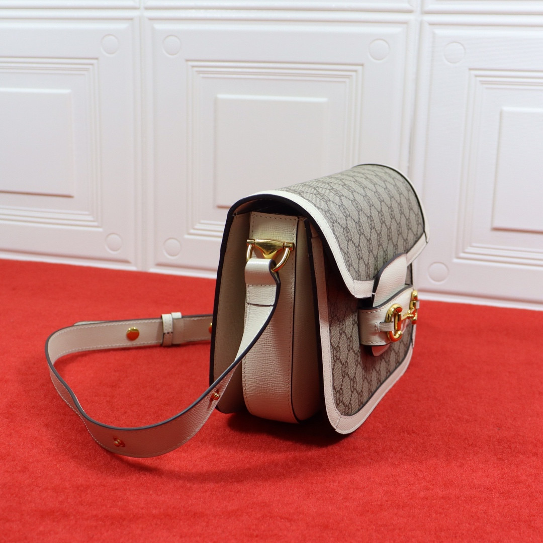 Gvc*1 HORSEBIT 1955 SHOULDER BAG GRAY WHITE 9.8"W x 7"H x 3.1"D