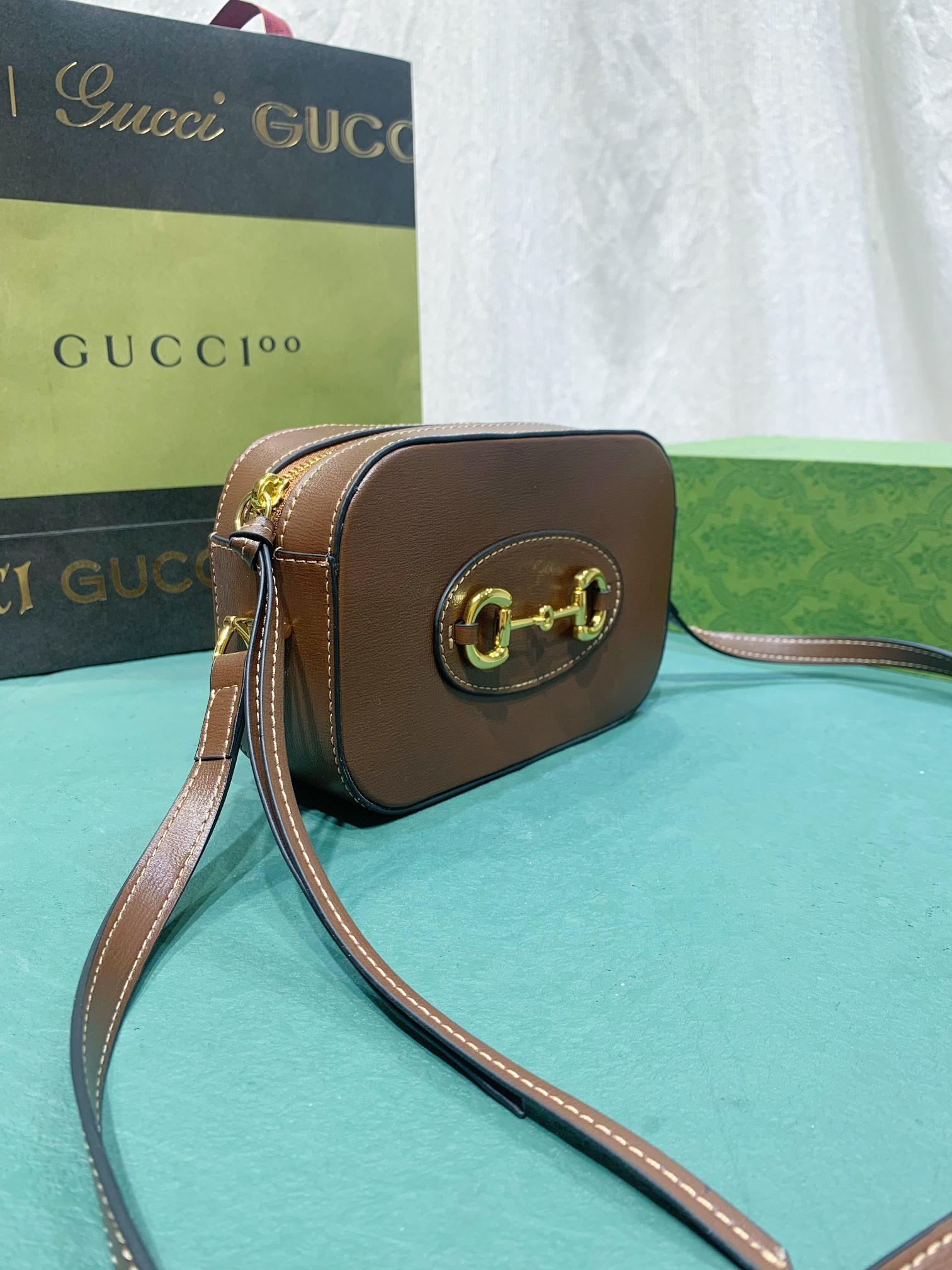 Gvc*1 HORSEBIT 1955 SMALL SHOULDER BAG BROWN 7.9"W x 5.1"H x 2.4"D