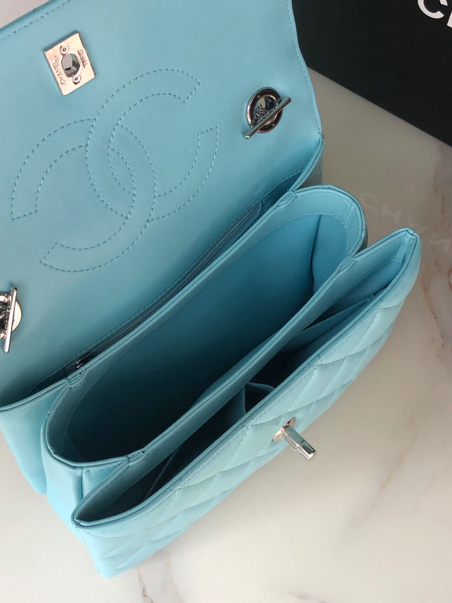 Ch**el FLAP BAG WITH TOP HANDLE 6.6 × 9.8 × 4.7 in