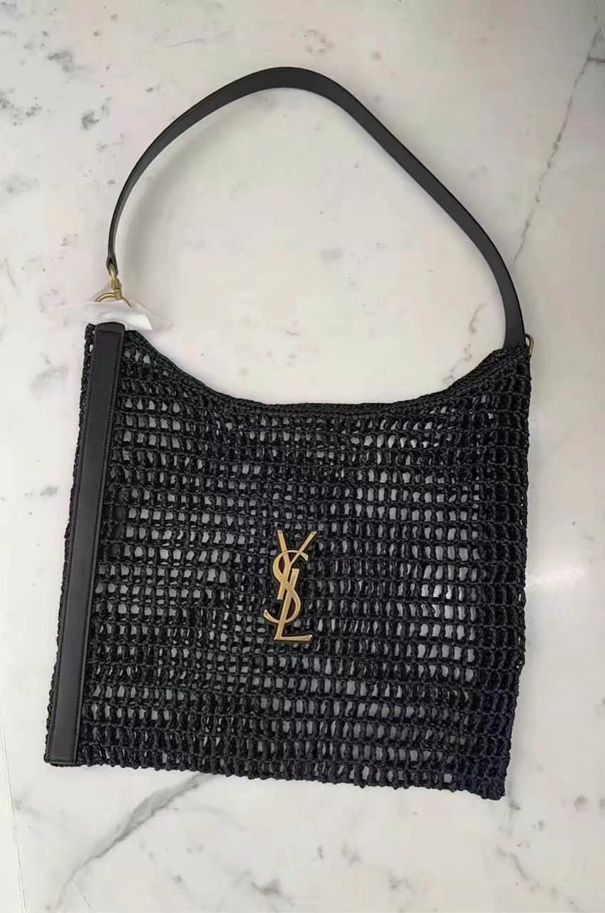 Y51 OXALIS BAG IN RAFFIA MACRAMÉ BLACK 14.6X 5.7X1.2INCHES